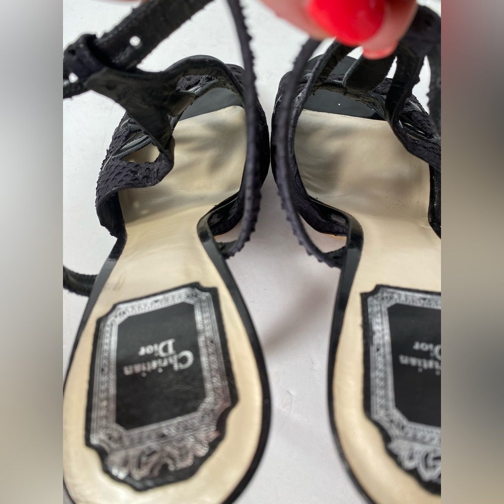 Christian Dior open toe snake embossed sandals heels black 39 - Picture 7 of 10